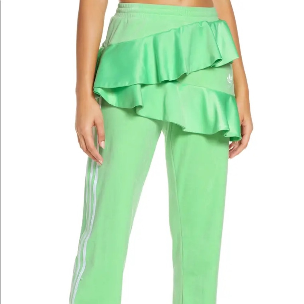 RARE LAST PAIR NWT J KOO Adidas TRACK PANTS ruffles velour